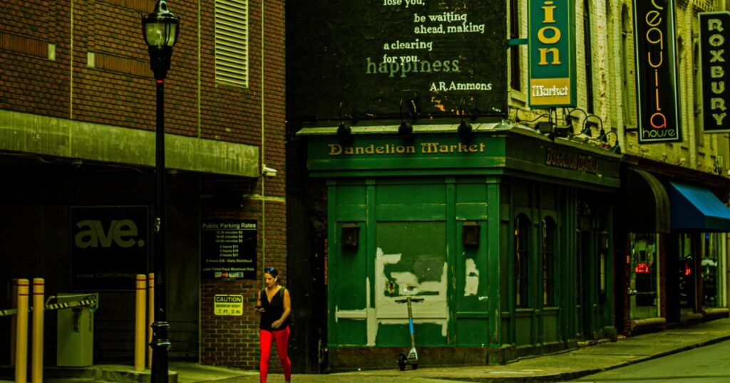 Street scene in Plaza Midwood, Charlotte, with local shops and restaurants