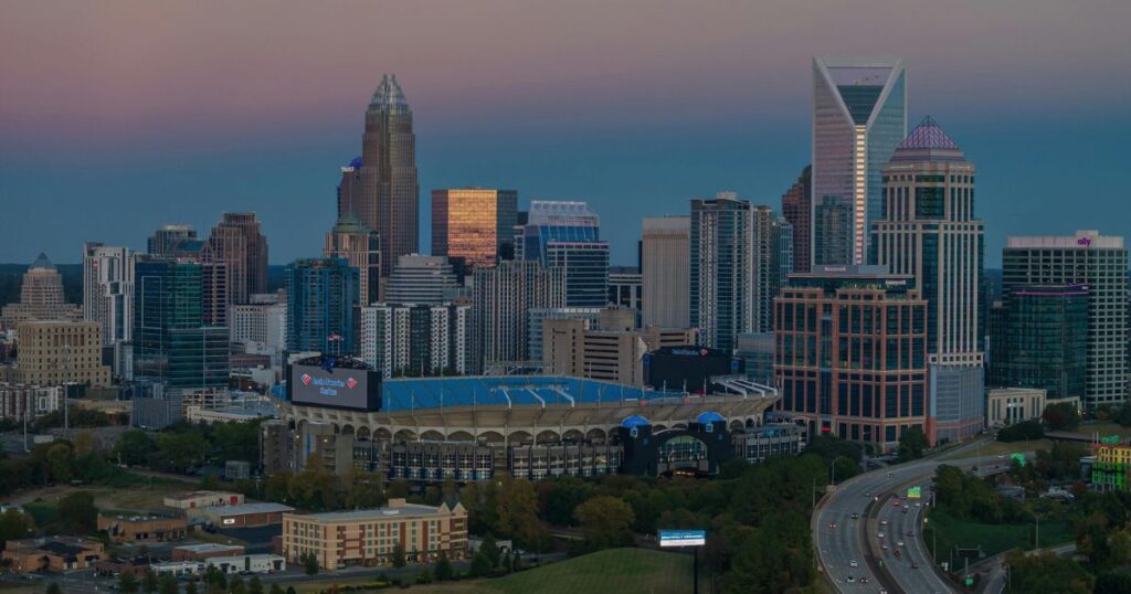 Uptown Charlotte skyline near major hospital systems